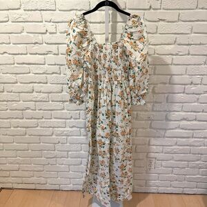 ASOS Floral Smocked Maxi Dress Puff Sleeve Cottagecore US 2